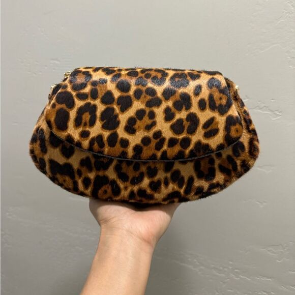 Leopard Print Handmade Real Hair-on Horsehide Fold Over Flap Bag/Crossbody - Picture 3 of 16